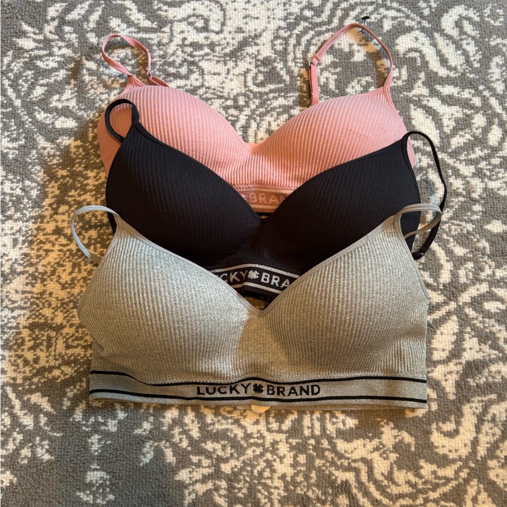 Lucky Brand Bra Trio - Pink, Black, Gray